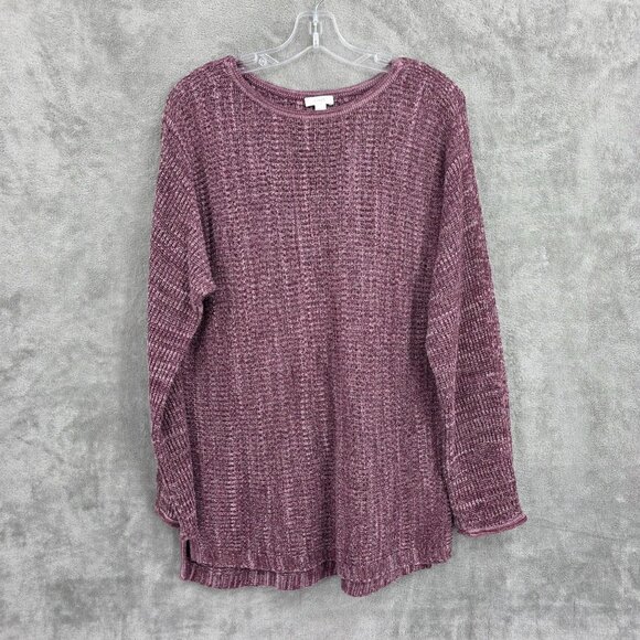 Pure Jill Sweater S Purple Red Heathered Step Hem Dolman Sleeve Open Knit Comfy - Picture 9 of 9
